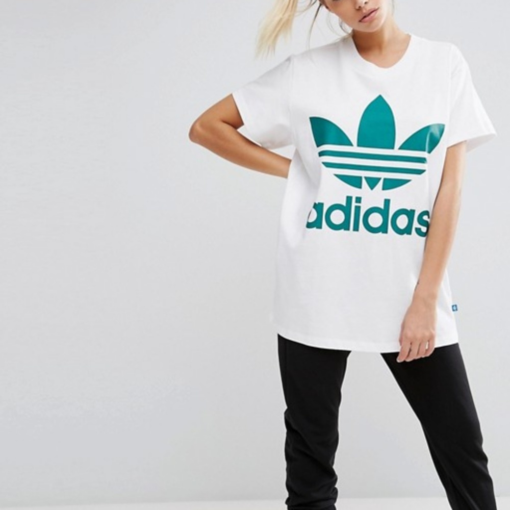 Adidas originals trefoil logo tee white & teal